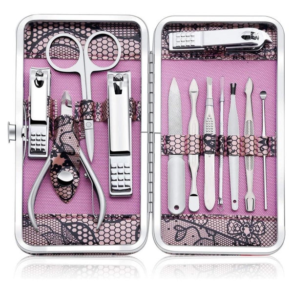 Keiby Citom Maniküre Pediküre Set 12-tlg. Rosa | Nagelpflege Werkzeuge Edelstahl