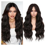 Perücke lang wellig Pony 66cm synthetisch verstellbar Dunkel 1 St