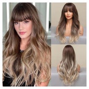 Perücke Pony Locken Ombre Ashblond Kunstfaser Damen Braun bi 1 St