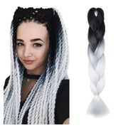S-noilite Ombre Jumbo Braids 60cm, 2-4 Töne, Dunkelschwarz zu Weiß, Häkel- &