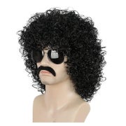 Perücke Herren Afro lockig schwarz 70er mit Schnurrbart 1 St