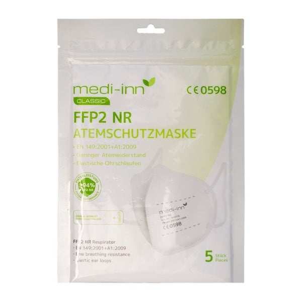 Medi-Inn Atemschutzmasken FFP2 weiß ohne Ventil 4-lagig 5 St