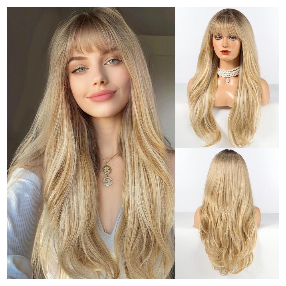 Perücke Pony Locken Synthetik Frauen Naturhaaroptik Alltag b 1 St