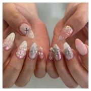 Fake Nails Almond Kurz Ombre Rosa 3D Sterne Schleife AKD39 1 St