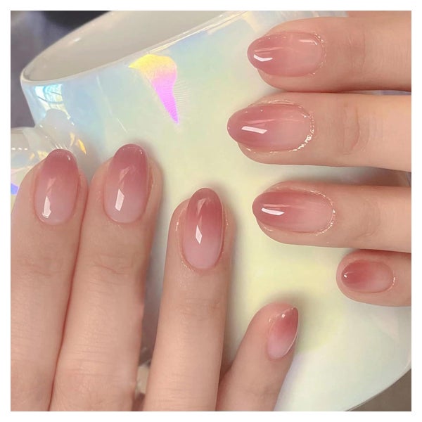 24 Stück French Rosa Wellen Acryl Nägel Kurz Full Cover inkl 1 St