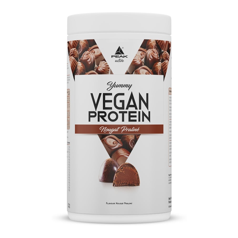PEAK Yummy Vegan Protein - 450g - Geschmack Nougat Praliné I 15 Portionen I Proteinquellen: Kürbis, Favabohne, Erbse, Mandel, Hanf I frei von Gentechnik I glutenfrei 450 g