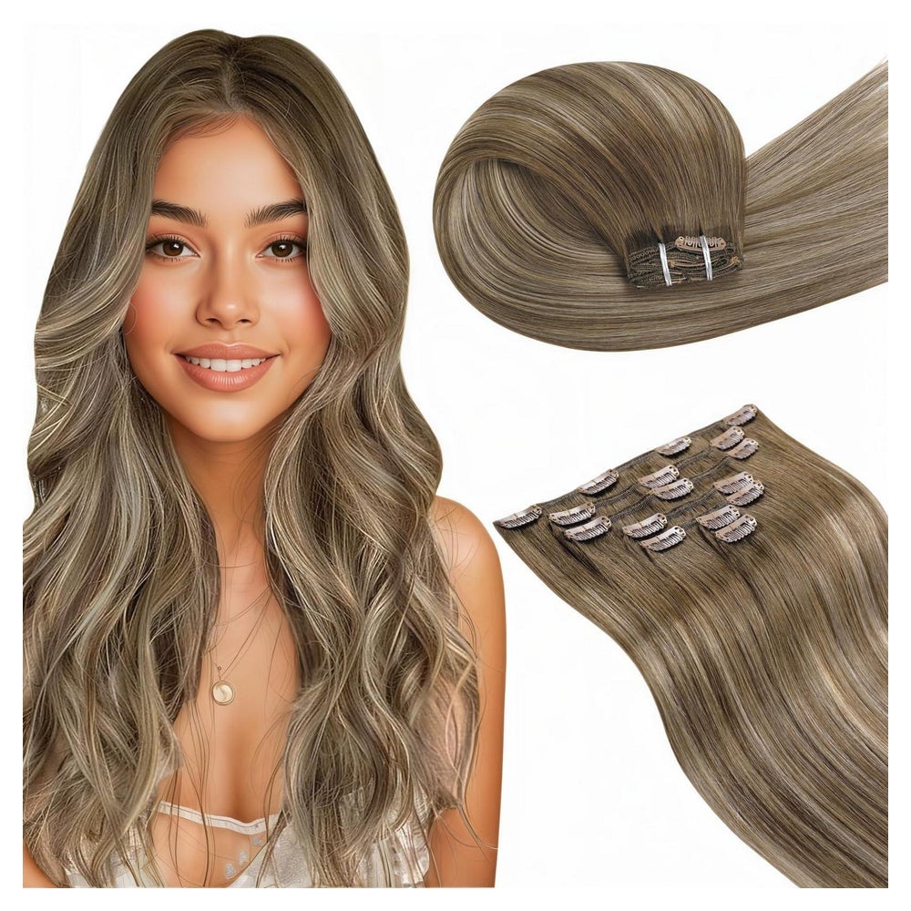 Clip in Extensions Echthaar Balayage Braun Ombre 45cm-7PCS 1 1 St