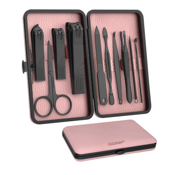 ZIZZON 10-in-1 Reise-Maniküre-Set, Edelstahl Nagelknipser & Pediküre-Set mit