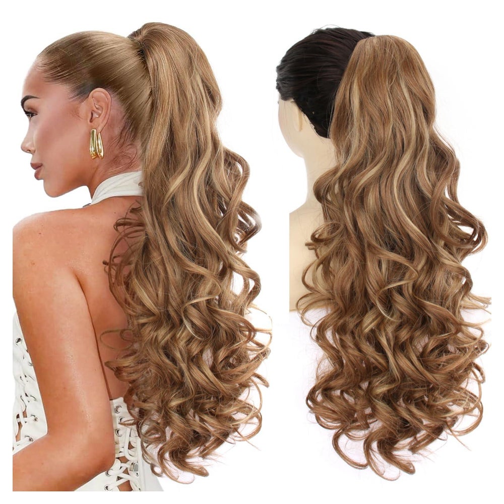 Pferdeschwanz Haarteil Clip 66cm gewellt Hellbraun mit Highl 1 St