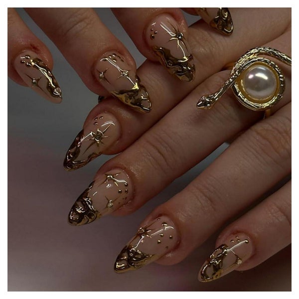 Kunstnägel 24 Stück Sterne Kurz Mandel Gold Metallic 18star& 1 St