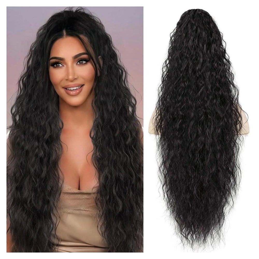 Pferdeschwanz Haarteil Damen Wellig Lockig Clip 75cm Schwarz 1 St