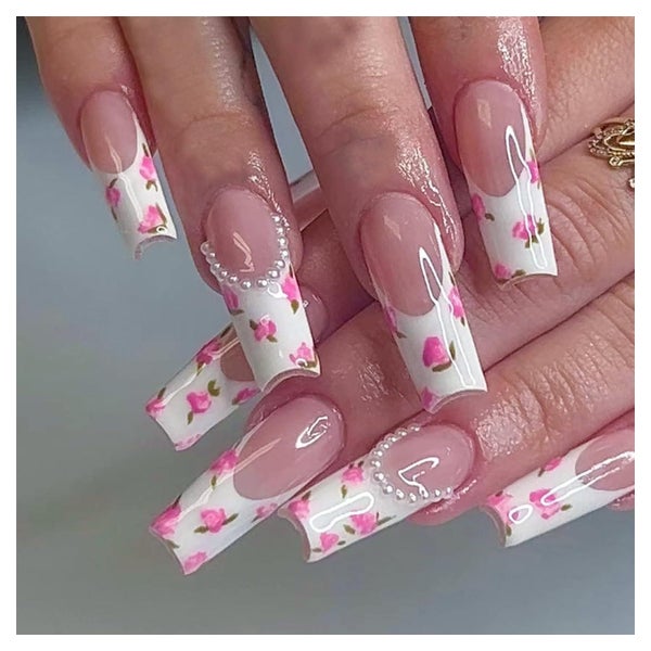 Fingernägel Ballerina Lang 24PCS Rosa Acryl Perle Rose Frenc 1 St
