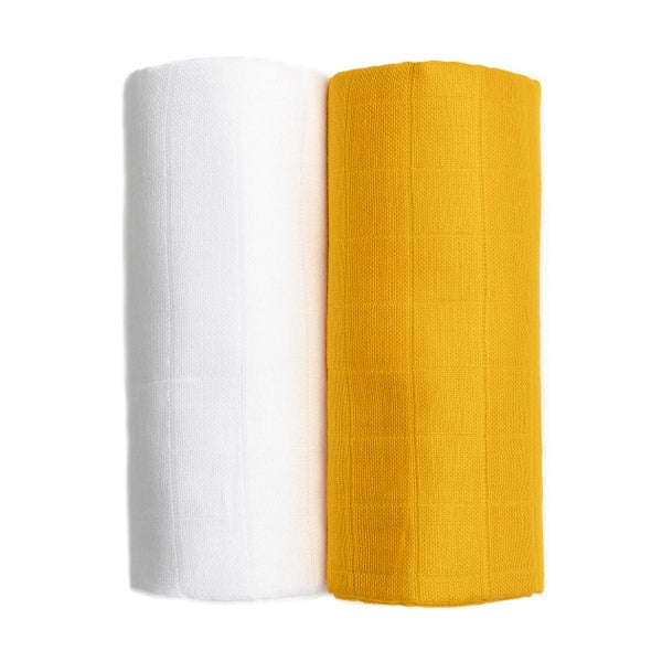 T-TOMI Mulltücher EXCLUSIVE COLLECTION White + Mustard 2 St