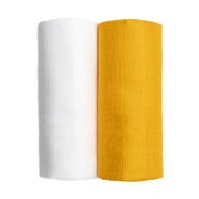 T-TOMI Mulltücher EXCLUSIVE COLLECTION White + Mustard 2 St