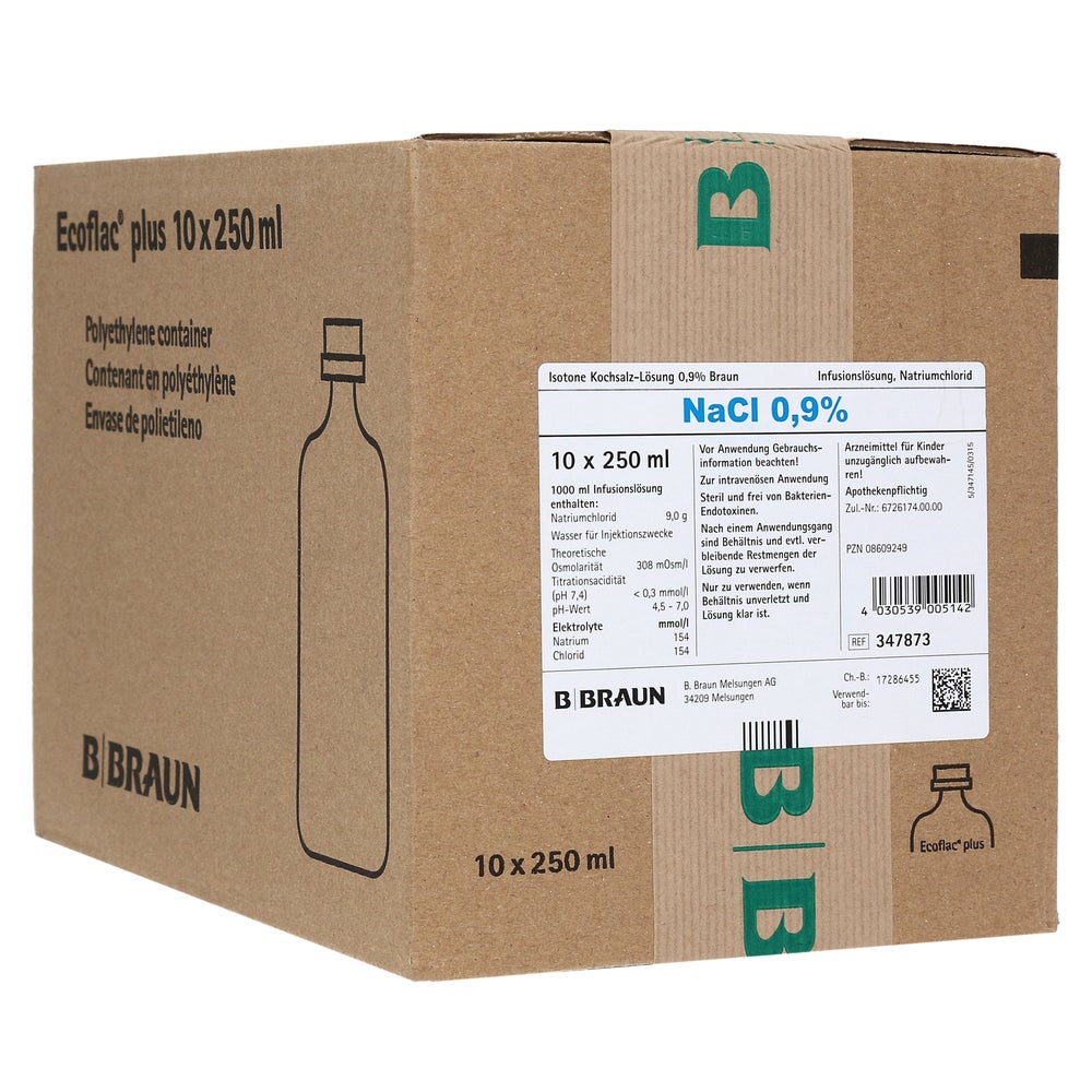 Isotone Kochsalz-lösung 0,9% Braun Ecofl 10X250 ml