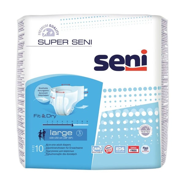 Super Seni Large Inkontinenzhosen, Unisex, 10er Pack, 100 - 150 cm, 2600 ml 5X10 St
