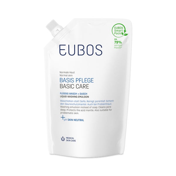 EUBOS Basis Pflege Fluessig Wasch Dusch Blau Nachfuellbeutel 400 ml