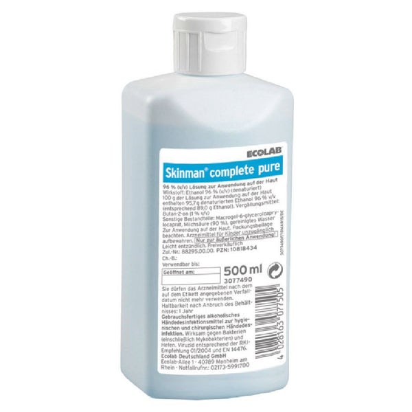 Ecolab Skinman complete pure Händedesinfektion, viruzid, duftstofffrei - 500 ml - Flasche 500 ml