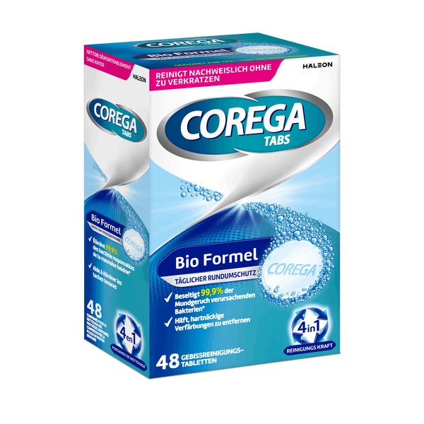 Corega TABS Bio Formel, für herausnehmbaren Zahnersatz/dritte Zähne, 48 St. 48 St