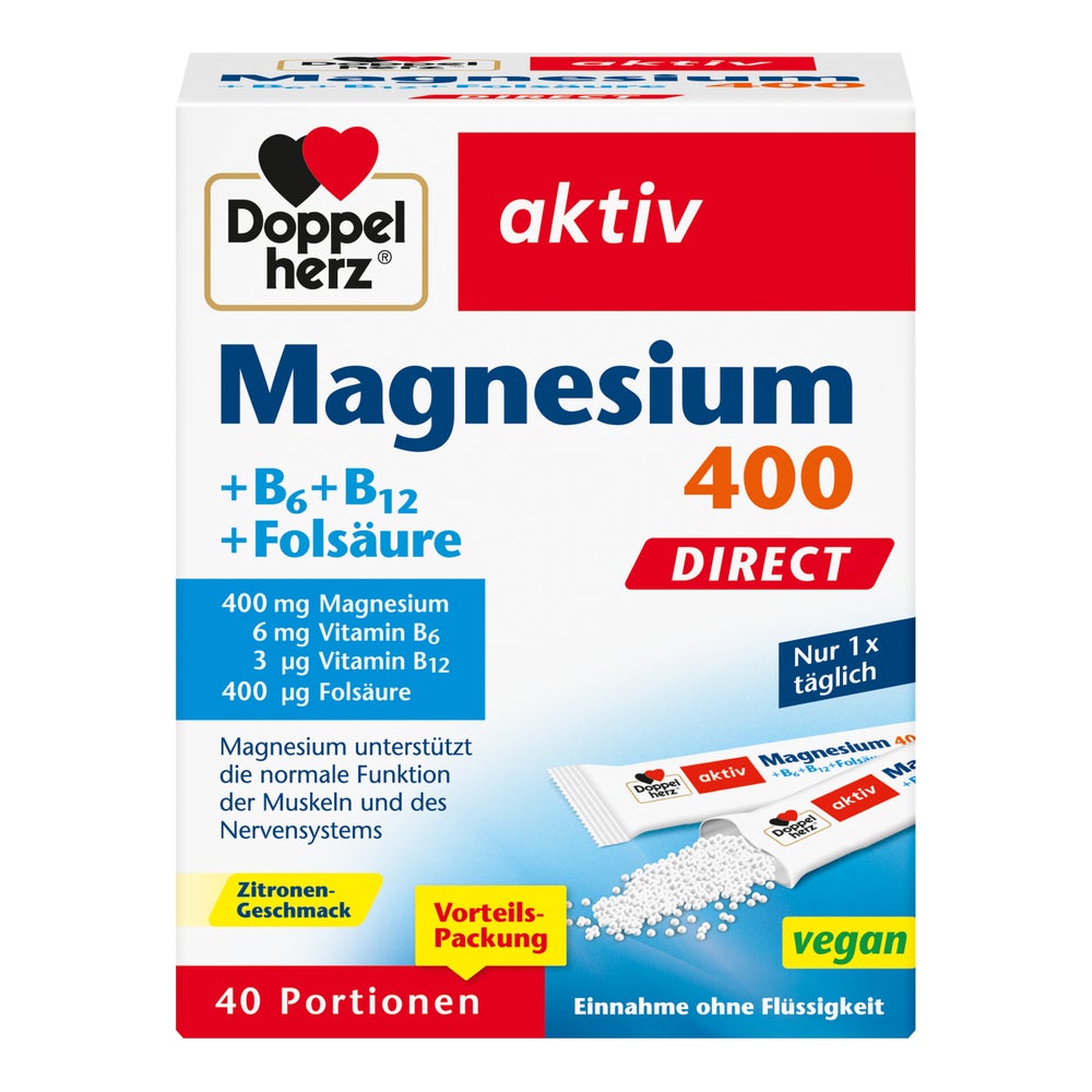 Doppelherz aktiv Magnesium 400 + B6 + B12 + Folsäure Direkt 40 St