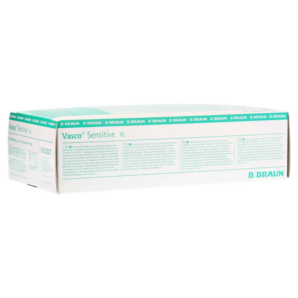 B. Braun Vasco Sensitive Untersuchungshandschuhe puderfrei Naturlatex 100 Stück - 9-10 extra groß 90 St