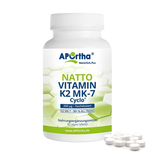 APOrtha® Natto Vitamin K2 MK-7 Cyclo® 200 µg - vegane Tabletten - Menaquinon - BIG BOX 365 St