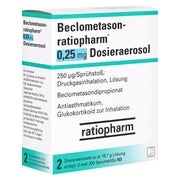BECLOMETASON-ratiopharm 0,25mg Dosieraer.2x200 Hub 2 St