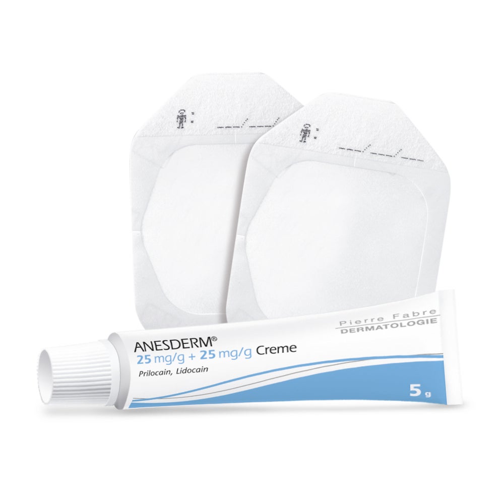 ANESDERM 25 mg/g Creme + 10 Pflaster 5X5 g