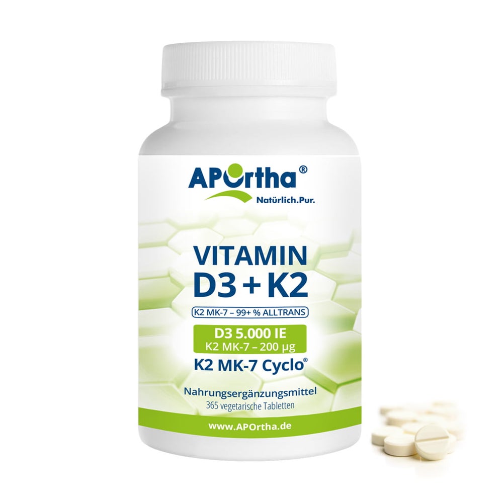 APOrtha® Vitamin D3 5.000 IE + Natto Vitamin K2 MK-7 Cyclo® 200 µg - vegetarische Tabletten 365 St