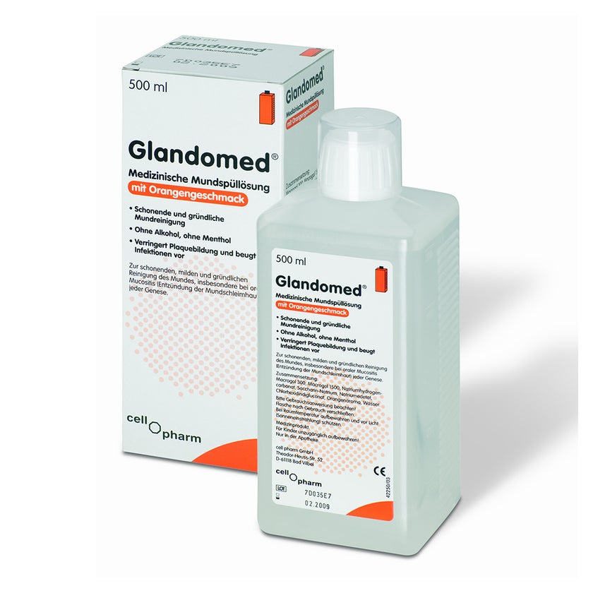 Glandomed Medizinische Mundspüllösung mit Orangengeschmack 10X500 
