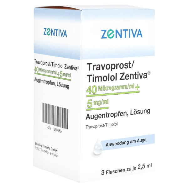 TRAVOPROST/Timolol Zentiva 40 µg+5 mg Augentropfen 3X2,5 ml