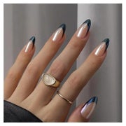 Falsche Nägel Schwarz French Tip Press On Mandel Chrom 24 St 1 St