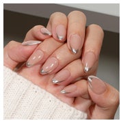 Nägel Press On Gel French Tip Chrome 30 Stück Mandel Silber 1 St