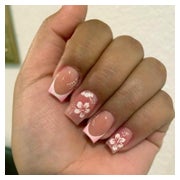 Künstliche Nägel Kurz Square Nude Rosa Blumen Nagelkleber FC 1 St