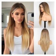 Perücken lang synthetisch hitzebeständig Fransen blond Blond 1 St