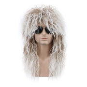 Perücke lang lockig braun weiß Vokuhila 70er 80er Rocker uni 1 St