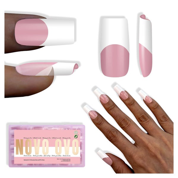 Nagelspitzen Medium Square Wide White French Tip Berry Pink 1 St