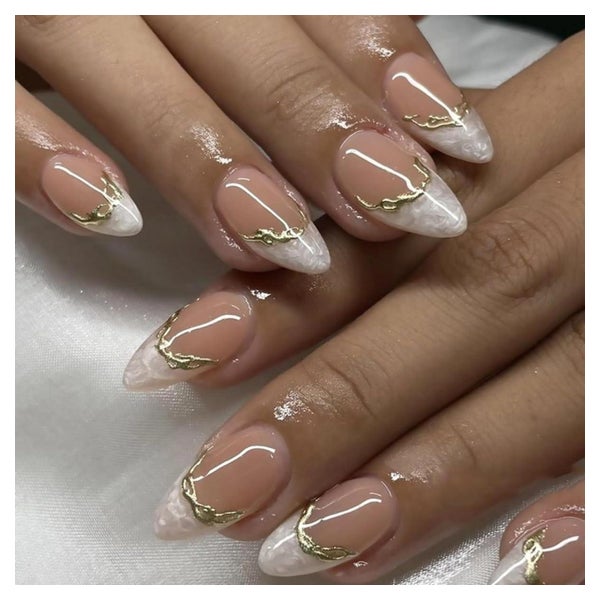 Kunstnägel 24 Stück Weiß French Eckig Gold Swirl 3D 2white&a 1 St