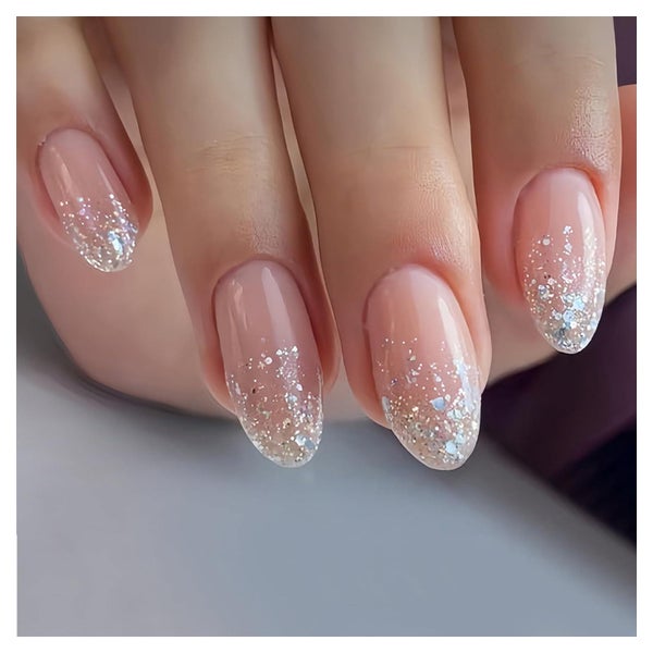 Kunstnägel 24 Stück Glitzer Nude Oval Gel Nagelkleber Shimme 1 St