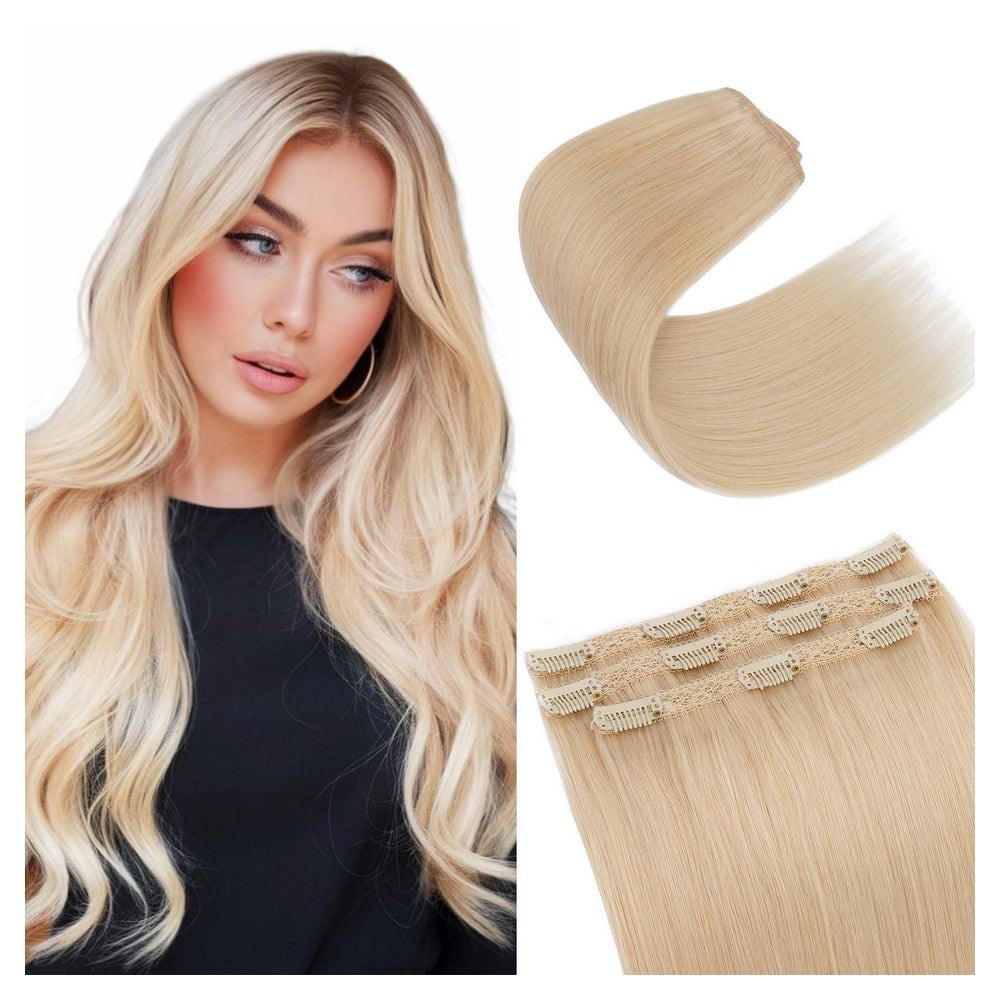 Clip in Extensions Echthaar Haarverlängerung 3 25cm #60 Plat 1 St