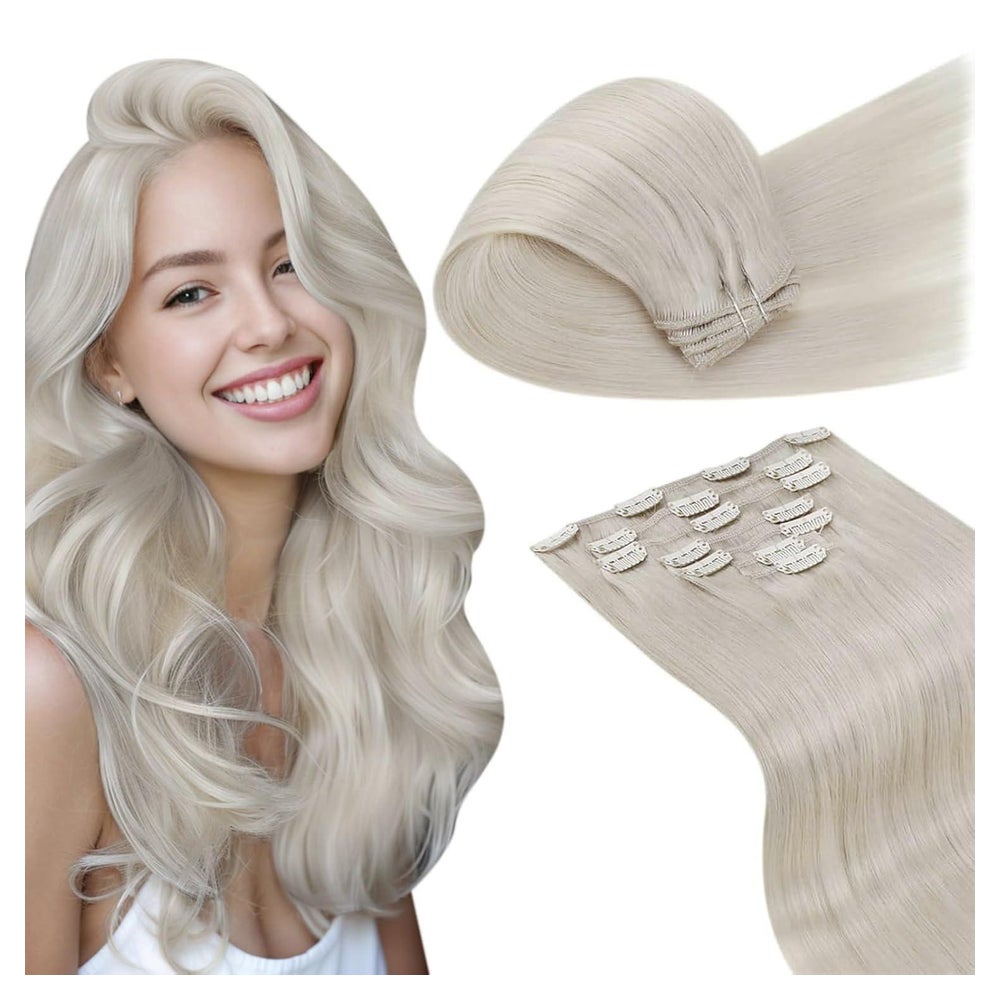 Haarverlängerung Echthaar Clip in Platinblond 105g 45cm-7PCS 1 St
