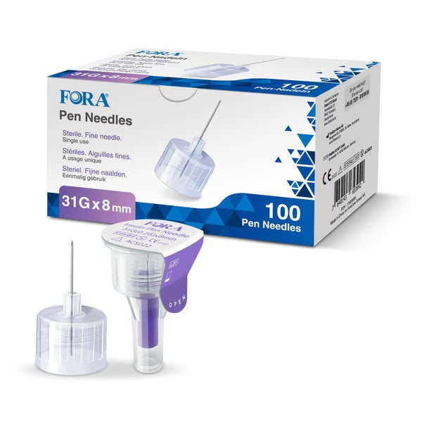 FORA Pen-Nadeln 31G 8mm (100 Stück) - Insulin Pen Nadeln - Nadeln für Spritzen - The Tester 1 St