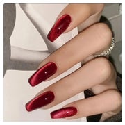 30 Cat Eye Press on Nägel Rot Glitzer Mittel Lang Voll Abdec 1 St