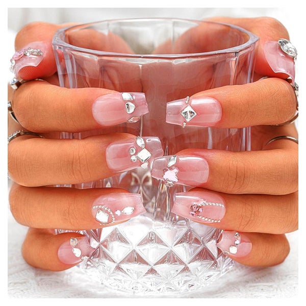 Falsche Nägel Sarg Rosa Strass 3D Herz Kristall U 1 St