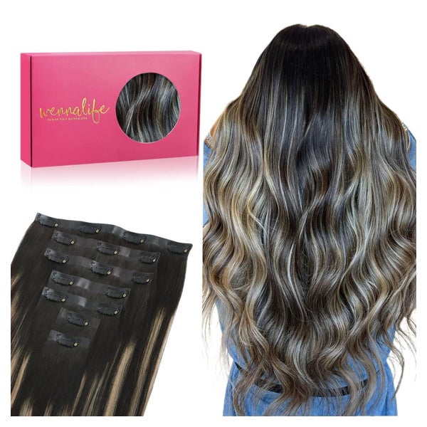 Clip 55cm-150g-Sans Couture #1B 19 1B Balayage Natürliches S 1 St
