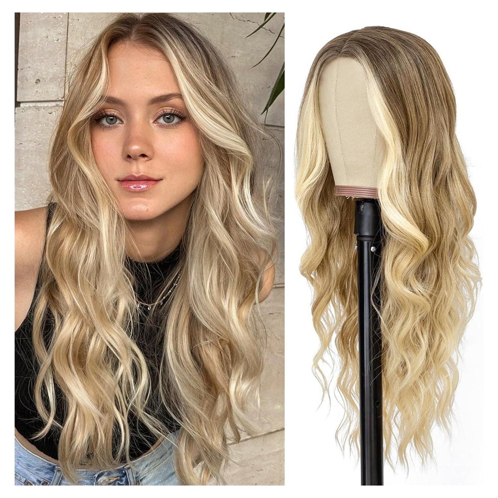 Perücke Damen Ombre Blond Kunsthaar Lockig 26 Zoll Aschbraun 1 St