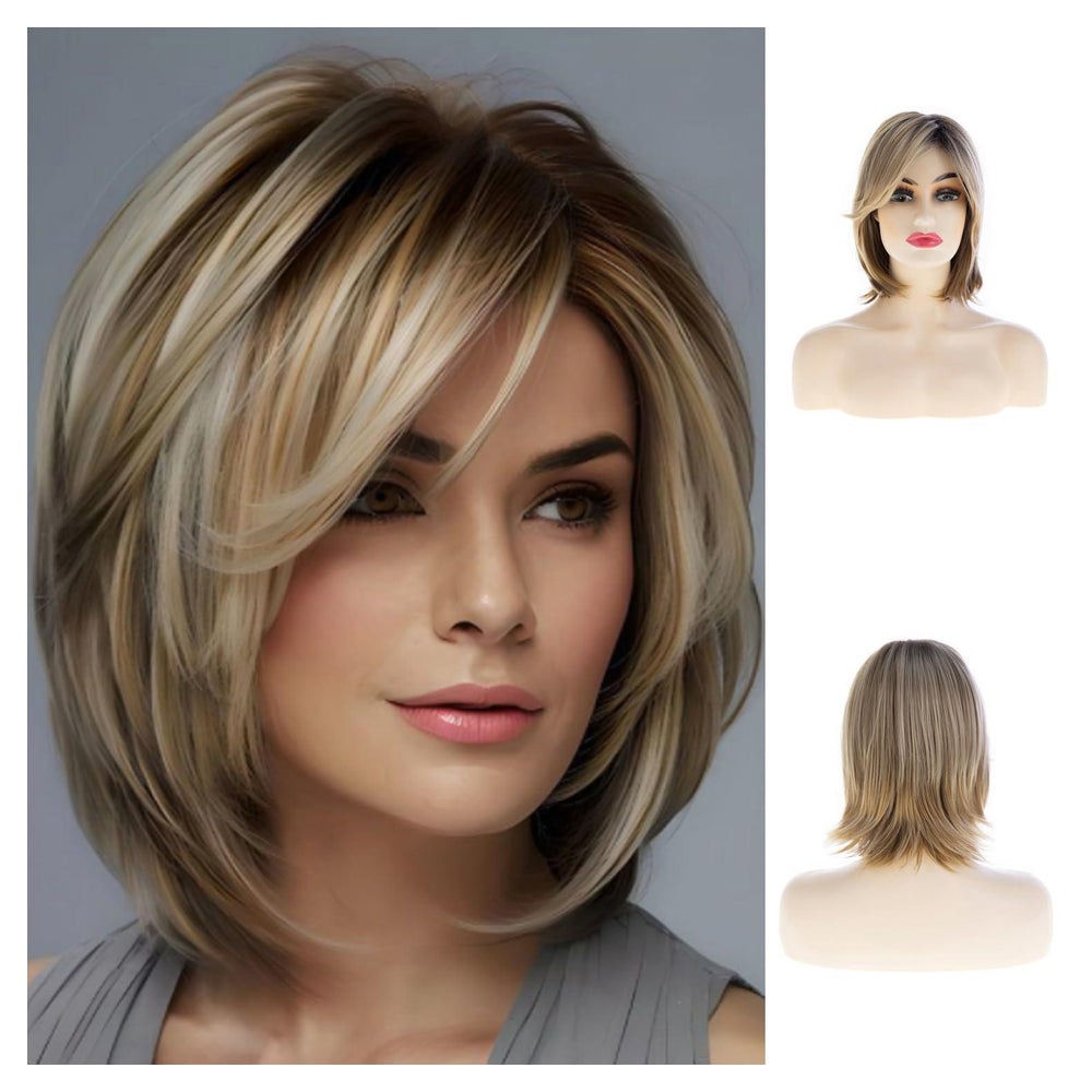 Perücke kurz synthetisch hitzebeständig braun blond Frauen B 1 St