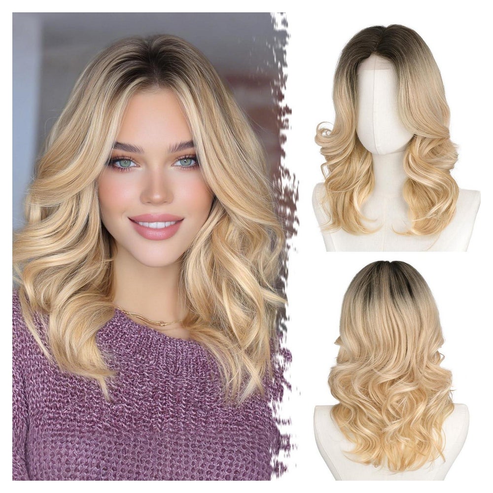Perücke Schulterlänge Wellen Pony Synthetik Damen Blond Ombr 1 St