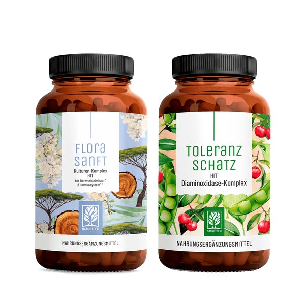 Histaminintoleranz Wohlfühl Paket: HIT Diaminoxidase & Bakterienkulturen für den Darm in einem veganen Bundle - FLORASANFT & TOLERANZSCHATZ - NATURTREU® 60.3 g