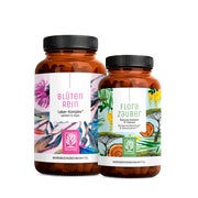 Produktabbildung: FLORAZAUBER BLÜTENREIN Paket: Bakterienkulturen für den Darm & Mariendistel, Artischocke + Cholin in einem veganen Bundle - NATURTREU® 109.2 g